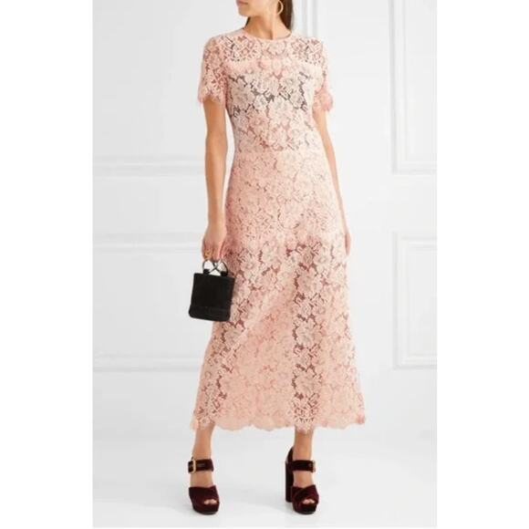 Ganni Duval Corded Lace Pink Midi Dress WomensEU 38 US 6/8